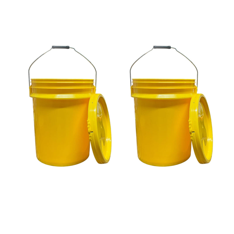 Justforfishing.com 5 Gallon Outdoor Metal Handle Bucket with Lid, Yellow Color