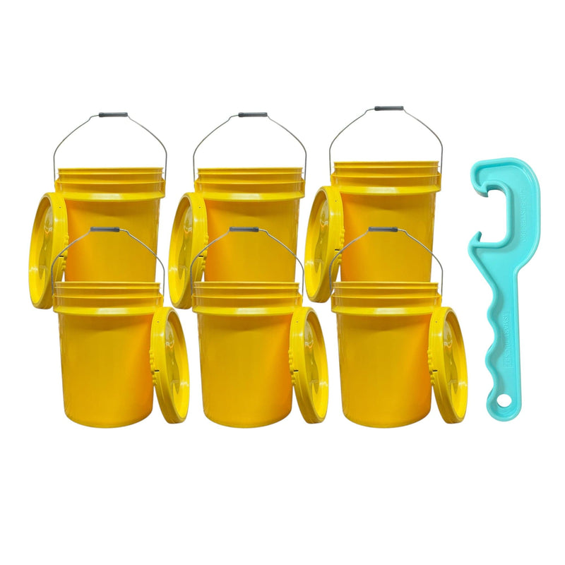 Justforfishing.com 5-Gallon Bucket with Lid – 6 Pack + Bucket Opener Tool