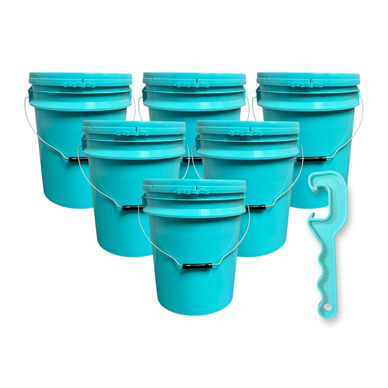 Justforfishing.com 5-Gallon Bucket with Lid – 6 Pack + Bucket Opener Tool