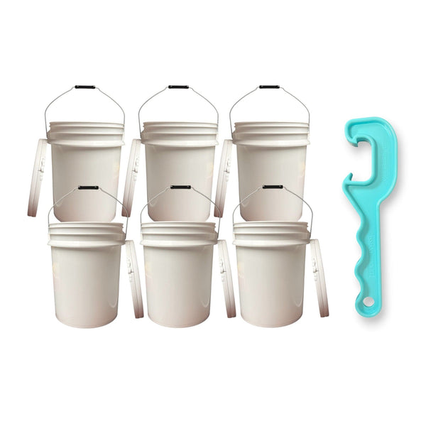 Justforfishing.com 5-Gallon Bucket with Lid – 6 Pack + Bucket Opener Tool