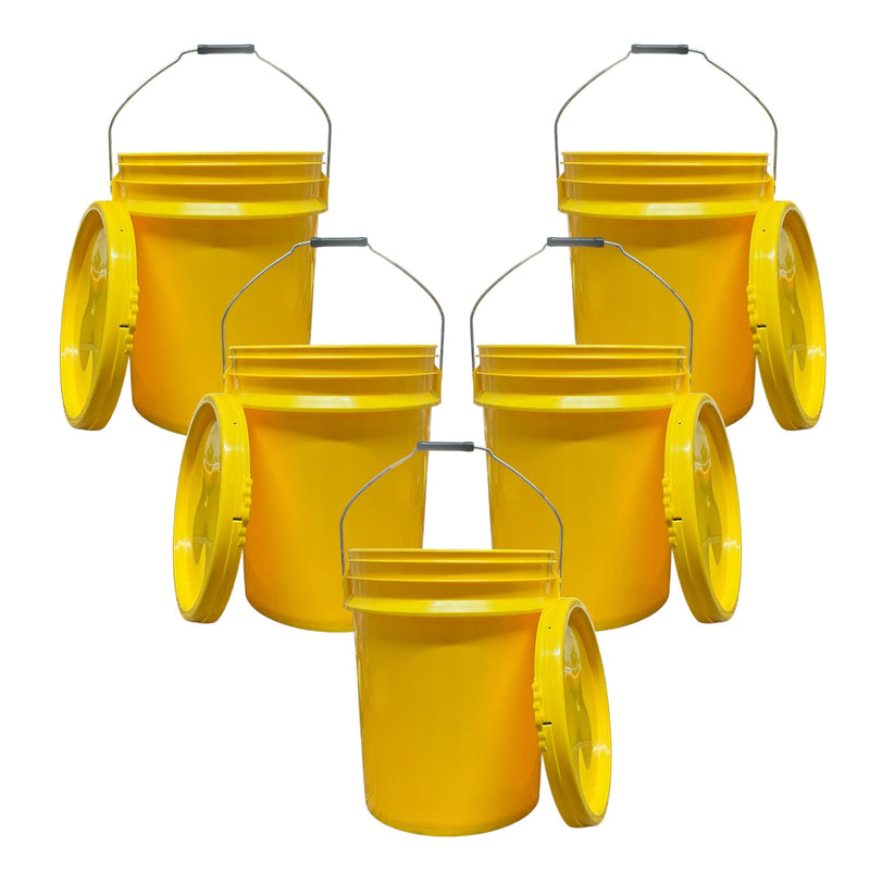 Justforfishing.com 5 Gallon Outdoor Metal Handle Bucket with Lid, Yellow Color
