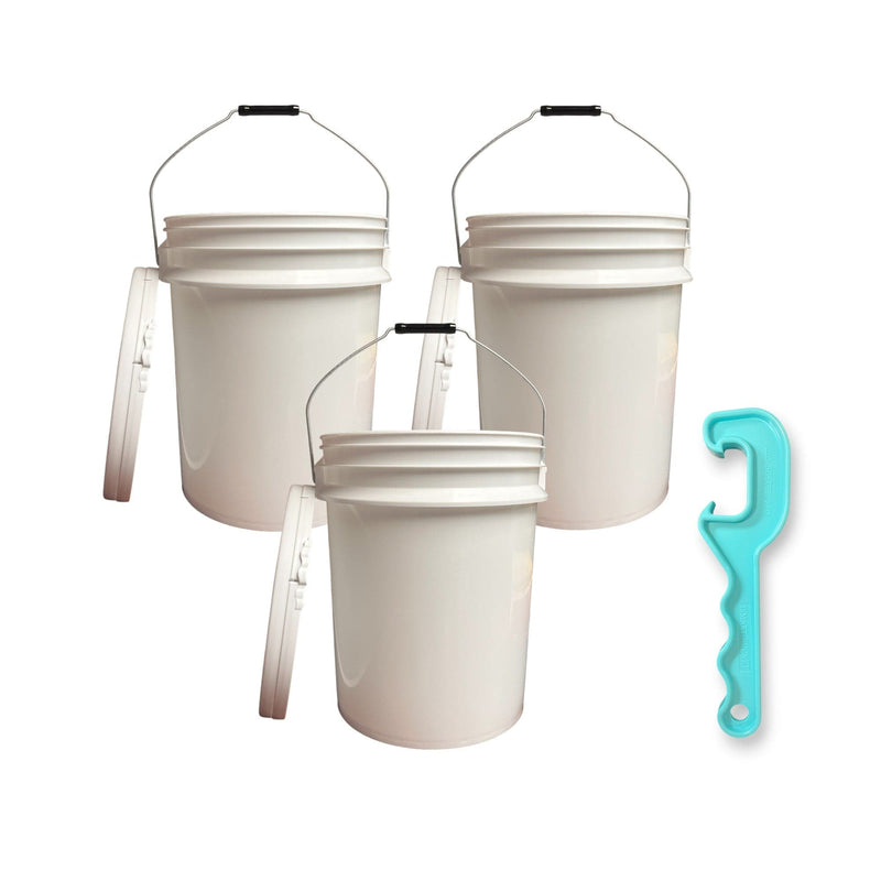Justforfishing.com 5-Gallon Bucket with Lid – 3 Pack + Bucket Opener Tool